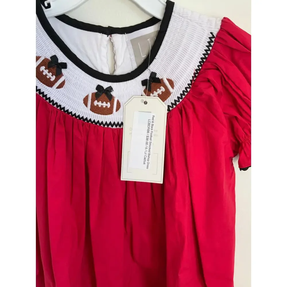 Lil‎ Cactus Football Red and Black Smocked Dress NWT size 6 - Picture 2 of 3